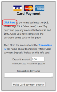 Card deposit instructions for the Piggy Bank